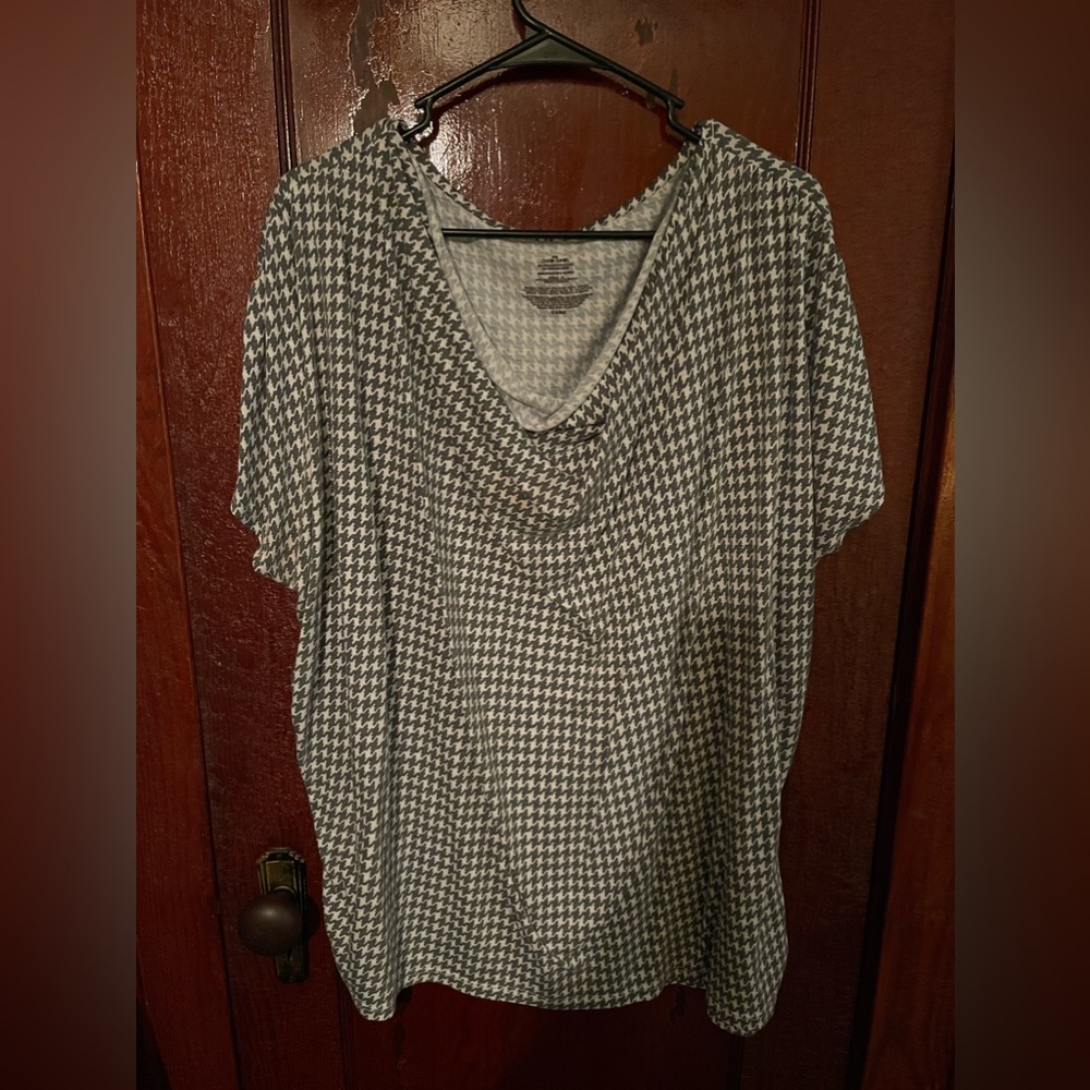Houndstooth Cowl Neck Top